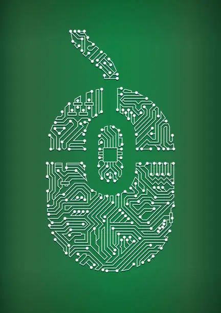 Vector illustration of Computer Mouse Circuit Board royalty free vector art background