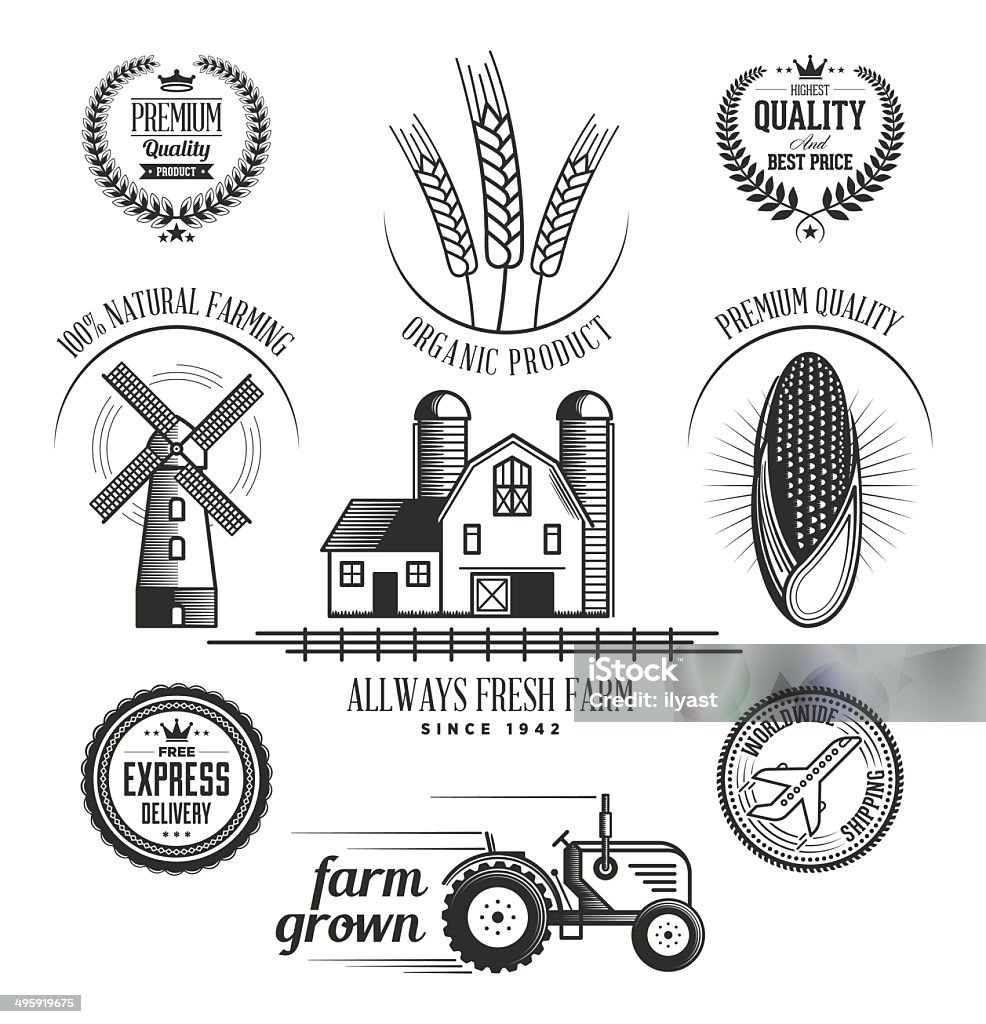 Linocut Food Icons Linocut & Vintage Style Food Icons Retro Style stock vector