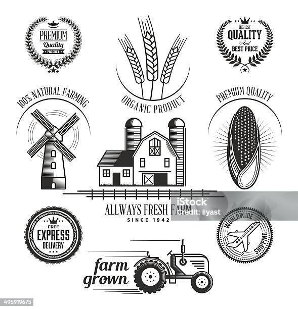 Linocut Food Icons Stock Illustration - Download Image Now - Retro Style, Farm, Old-fashioned