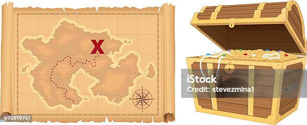 Treasure Map And Treasure Stock Illustration - Download Image Now - Treasure Map, Map, X Marks The Spot