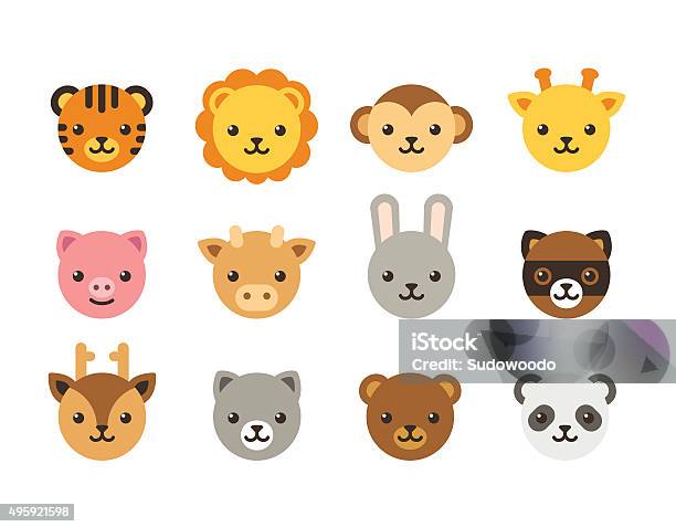 Cute Cartoon Animal Faces Stock Illustration - Download Image Now - Animal Head, Lion - Feline, Tiger