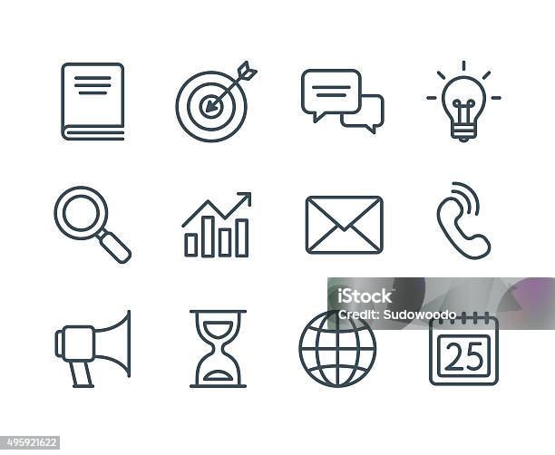 Business Line Icons Stock Illustration - Download Image Now - Icon Symbol, Light Bulb, Globe - Navigational Equipment