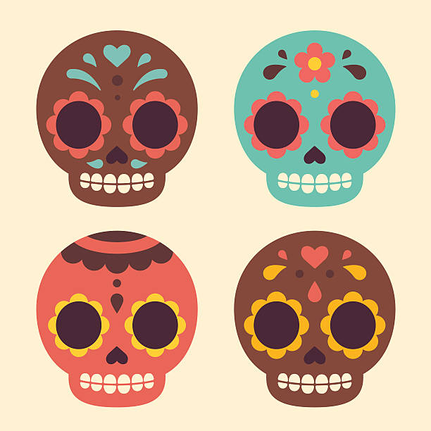 mexikanische zucker totenköpfen - menschlicher schädel stock-grafiken, -clipart, -cartoons und -symbole