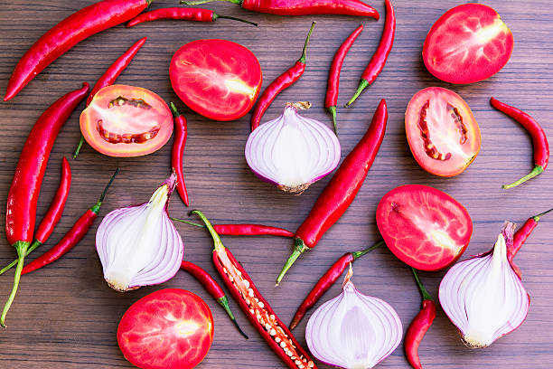 spices fruits vegetables background set stock photo