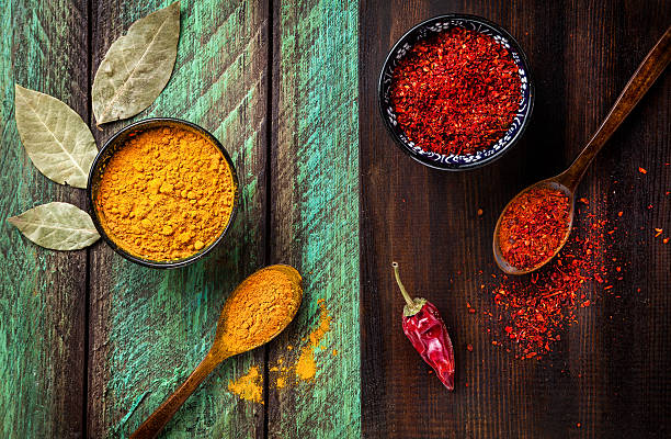 Spices on wooden background
