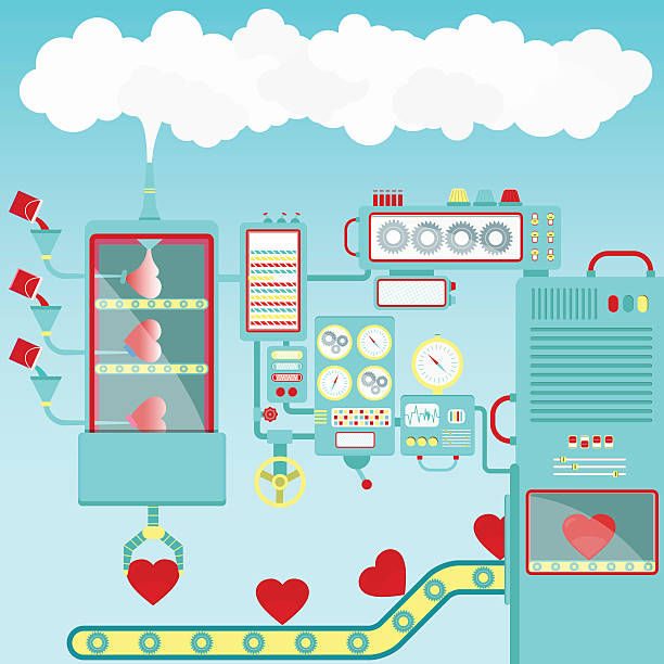 illustrazioni stock, clip art, cartoni animati e icone di tendenza di cuore a forma di fabbrica - love transportation cloud cloudscape