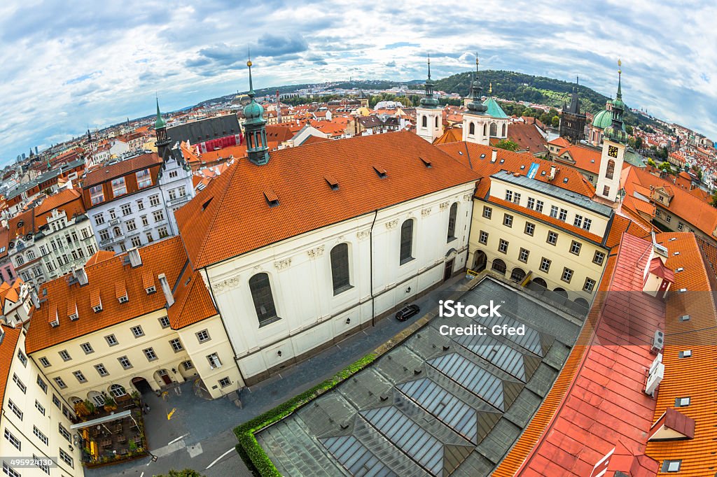 Aerial View over Prague Courtyard Stock Photo