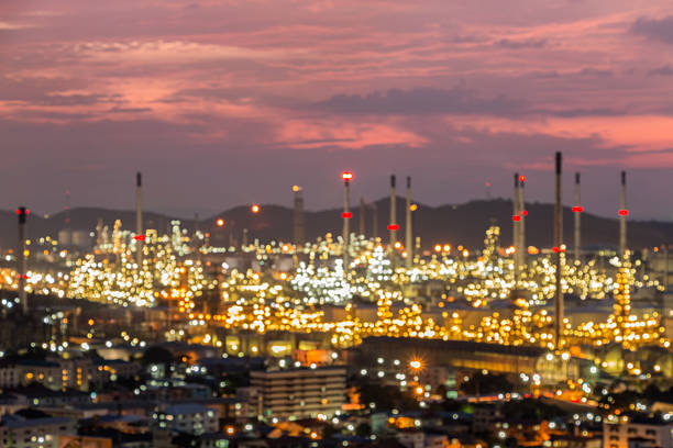 istock Bokeh of oil refinery at twilight. 495926796