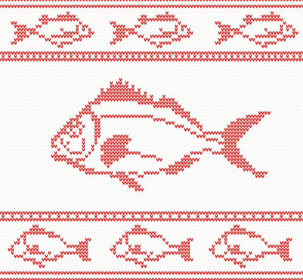 ilustrações, clipart, desenhos animados e ícones de padrão de malha sem costura com peixe - enfiada de peixes