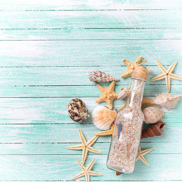 istock Marine items on wooden background. 495928984