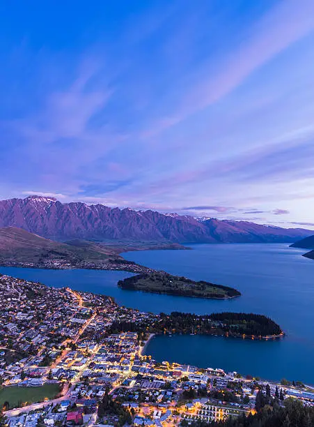 Queenstown aerial view at twilight. New Zealand