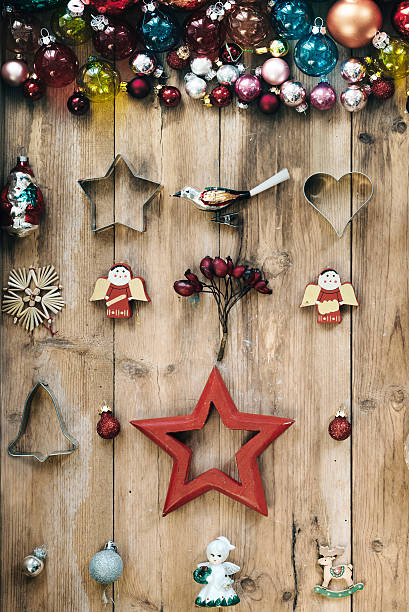 istock old traditional christmas decoration on wooden rustic background 495930228