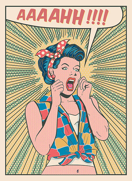 illustrations, cliparts, dessins animés et icônes de femme désespérée screaming rétro style illustration - screaming shouting women using voice