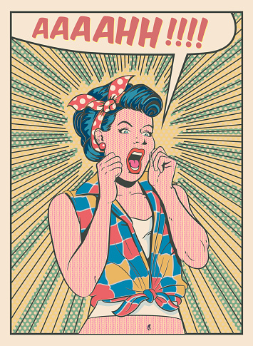 A old color retro-style illustration of a desperate woman.