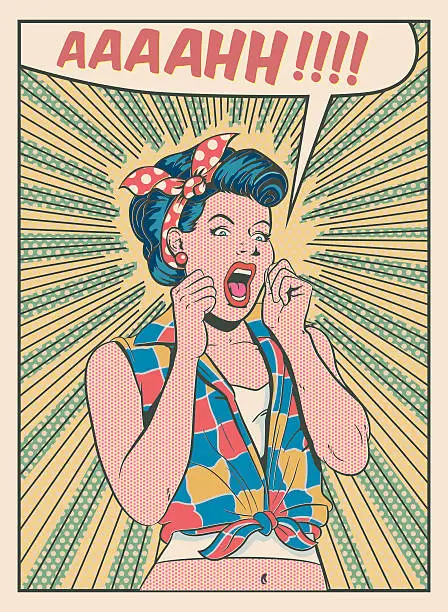 Vector illustration of Desperate woman screaming retro style illustration