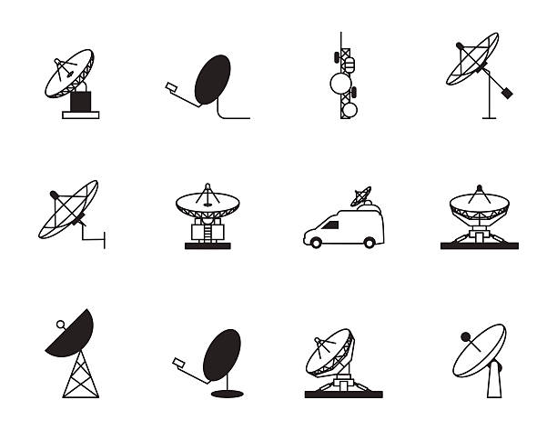 Satellite dish icon set Satellite dish icon set radio silhouettes stock illustrations