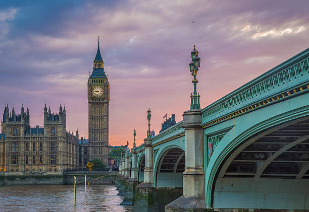 istock Westminster Bridge with the Big Ben at sunset, London, UK 495949452