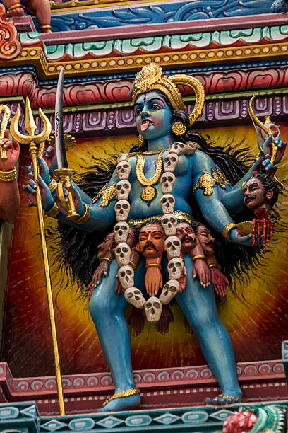 Statue of the hindu god, Kali the colourful inside detail of a Hindu temple, with statues of hindu gods kali statue stock pictures, royalty-free photos & images