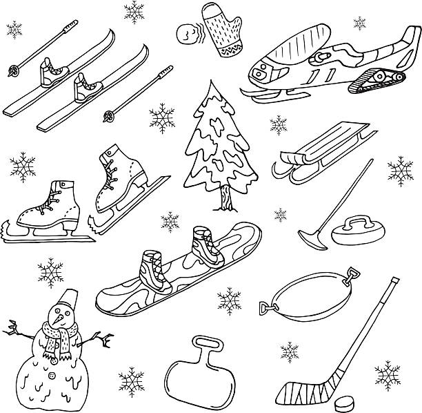 Winter games. Doodle set. Isolated Winter games. Doodle set. Isolated Snowmobiling stock illustrations