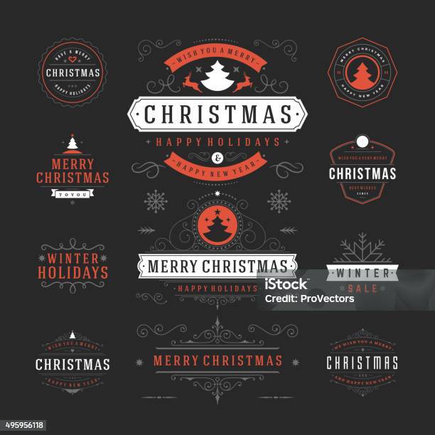 Christmas Labels And Badges Vector Design Decorations Elements Stock Illustration - Download Image Now