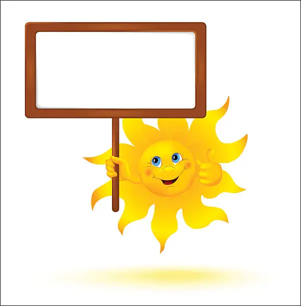 Vector illustration of Funny cartoon sun with banner