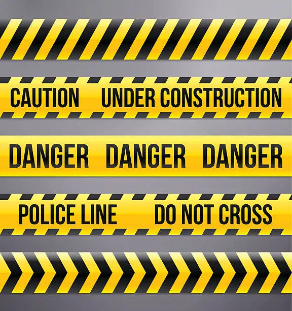 Vector illustration of Black and Yellow Caution and Warning Tapes