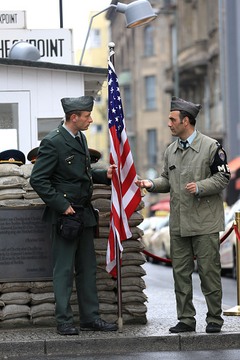 Berlin, Germany - July 31st, 2012: Checkpoint Charlie in Berlin was the crossing point Between East and West Berlin sectors during the Cold War.