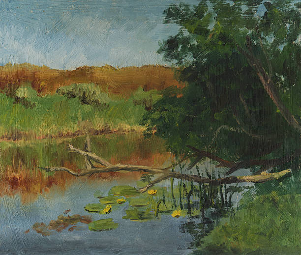 istock Water lilies in the river. Summer landscape. Oil painting 495959016