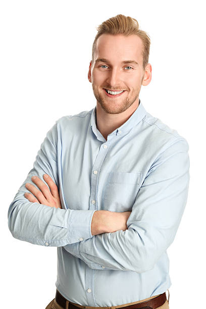 istock Handsome man in blue shirt smiling 495976080
