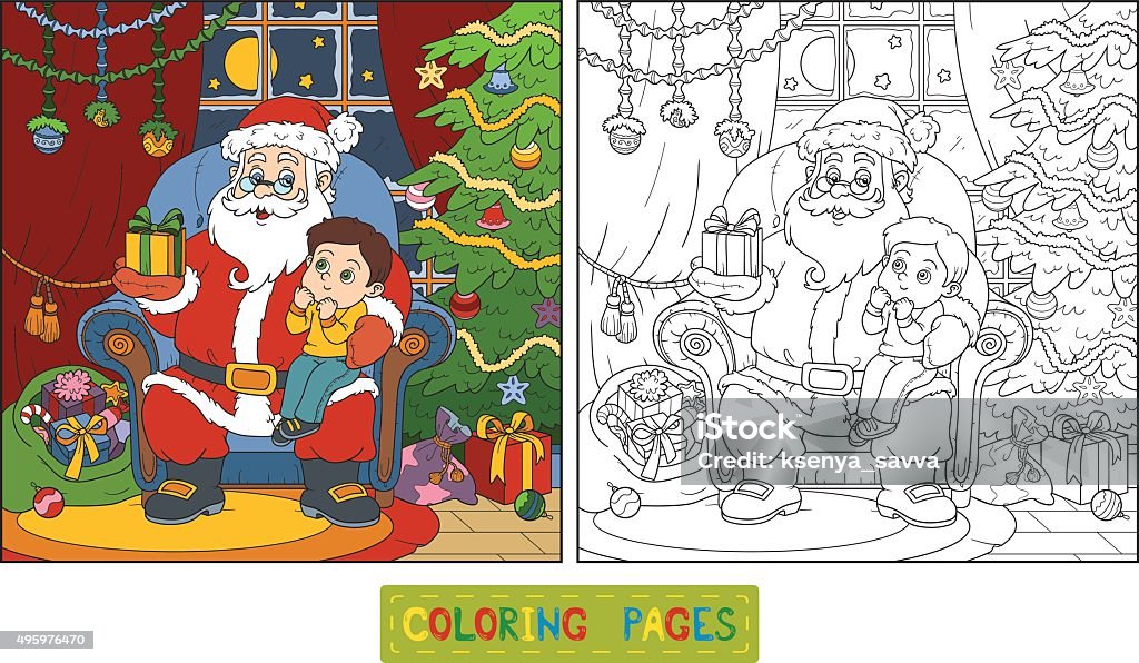 Coloring book: Santa Claus gives a gift a little boy Coloring book, game for children: Santa Claus gives a gift a little boy 2015 stock vector