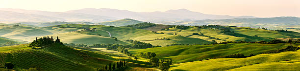 piękne i miraculous kolory zielony wiosna panorama landsca - tuscany landscape italy siena zdjęcia i obrazy z banku zdjęć