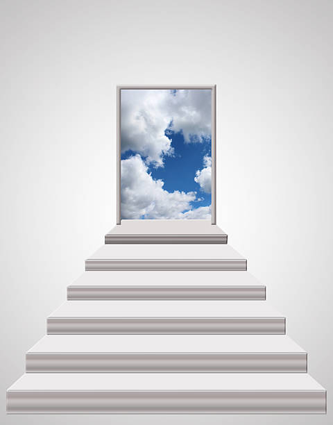 istock stairs leading from room to blue sky 495977732