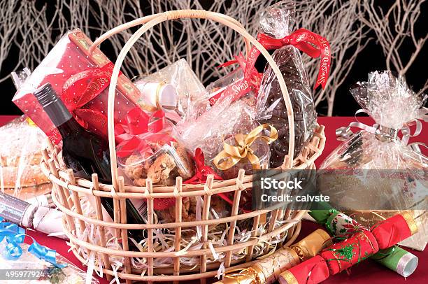 Christmas Hamper Basket Stock Photo - Download Image Now - Basket, Christmas, Christmas Hamper