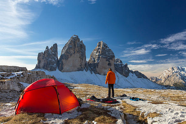 istock Lonely camper looking at  the three Pinnacles in wintertime 495978148