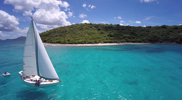 istock aerial view of a sloop sailling through the Caribbean 495978712