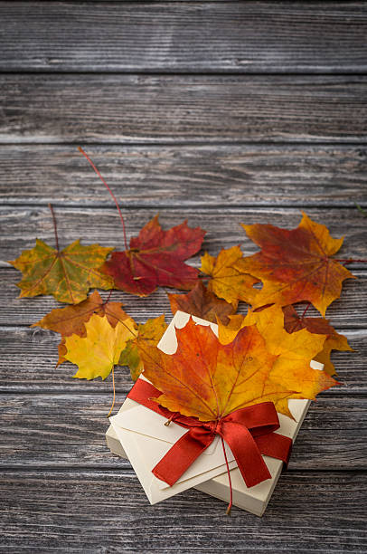 istock Present box on wooden vintage background 495978794