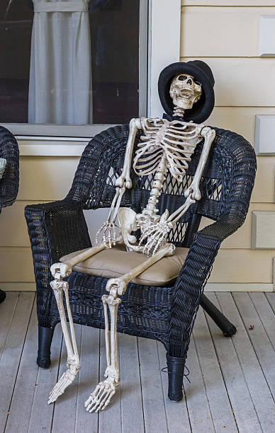 istock Human skeleton sitting in a chair 495978974