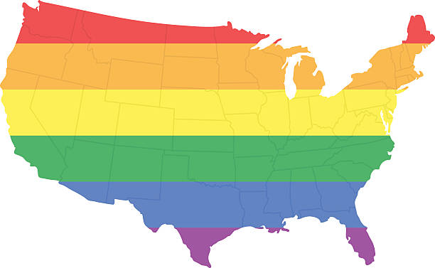 istock Map of USA in LGBT Flag Colors 495980054