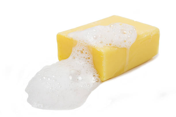 istock Yellow soap bubble of isolation on a white background 495980450