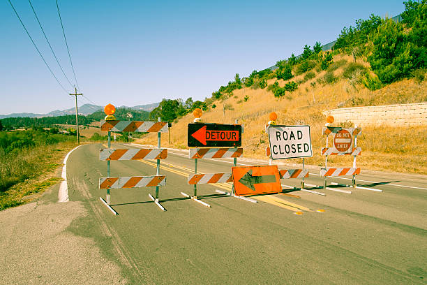 Variour Road Closed signs stock photo