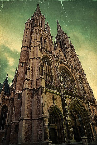 istock Old postcard with Peter and Paul Cathedral in Ostend, Belgium 495984546