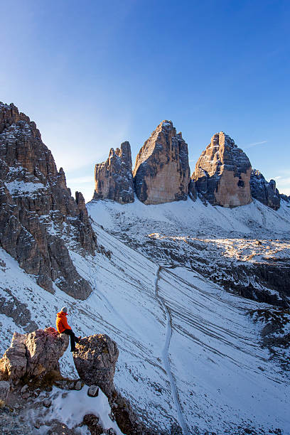 istock Alpine climber lok at sunrise to Three pinnacles 495985166