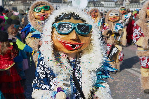 Lucerne, Switzerland - February 20, 2012: Unidentified people take part in the parade at Lucerne carnival in Lucerne, Switzerland.