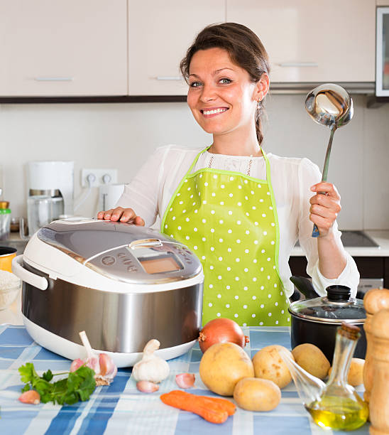 istock Happy  woman using slo-cooker 495988102