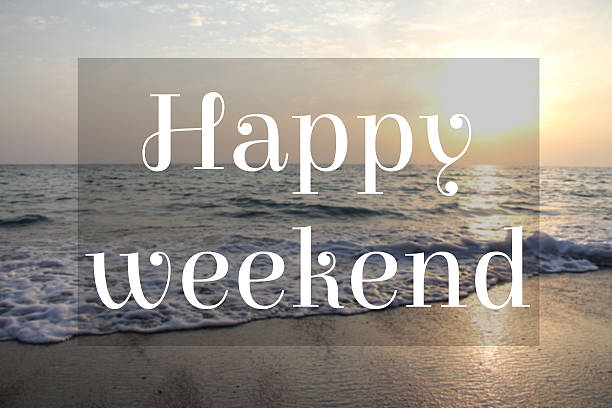istock Sunset sky at the sea with text: Happy weekend 495989210