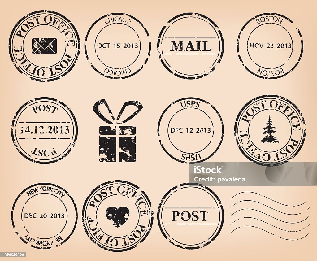Vector Set Black Grungy Post Stamps Stock Illustration - Download Image Now  - Rubber Stamp, Postage Stamp, Old-fashioned - iStock