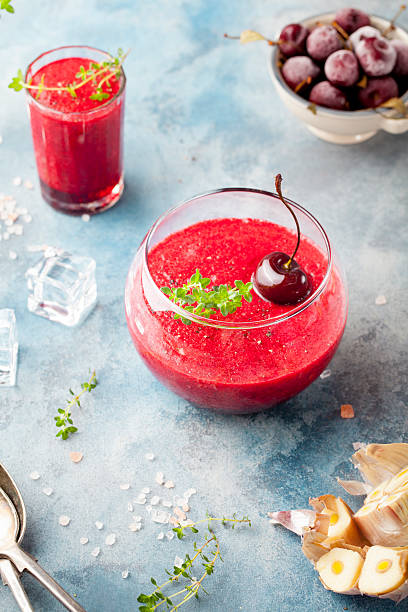 istock Cherry cold soup, gaspacho, gazpacho, smoothie in a glass 496029306