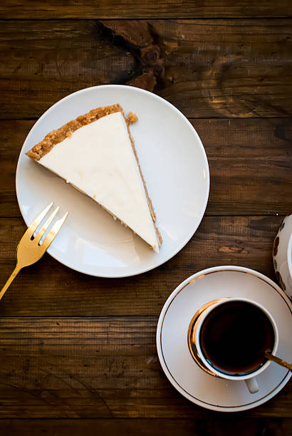 istock cheesecake and a cup of coffee, top view 496030410