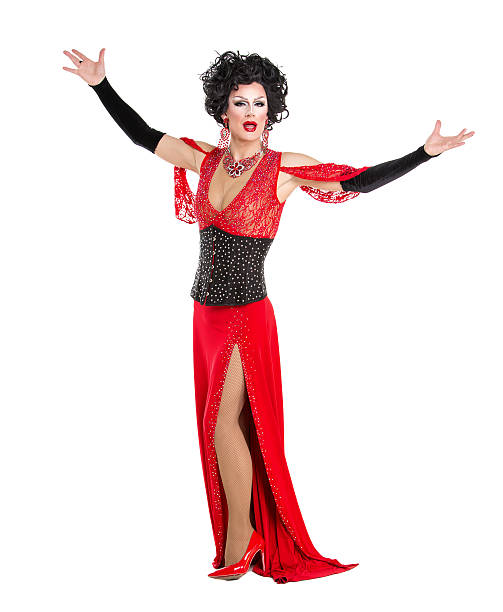 istock Drag Queen in Red Evening Dress Performing 496030996