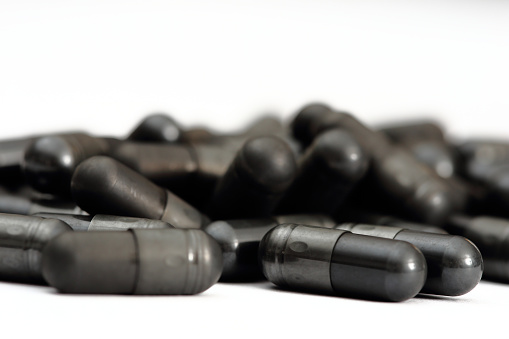 Activated Charcoal Capsules, close up